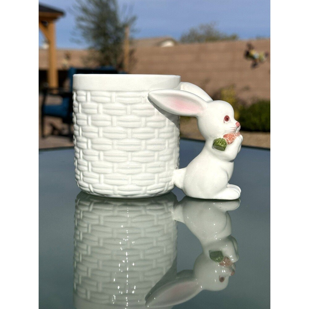 70's Fitz & Floyd Bunny Rabbit with Carrot Basket Weave Coffee Tea Mug Planter
